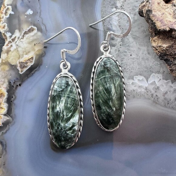 Sterling Southwestern Style Elongated Oval Serpentine Dangle Earrings For Women - Picture 1 of 10